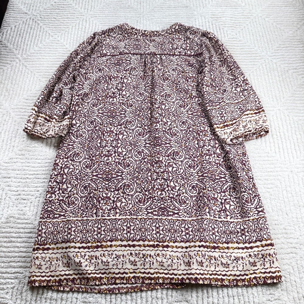 Skies Are Blue Shift Dress Womens Large Plum Paisley Boho Peasant Artistic Retro